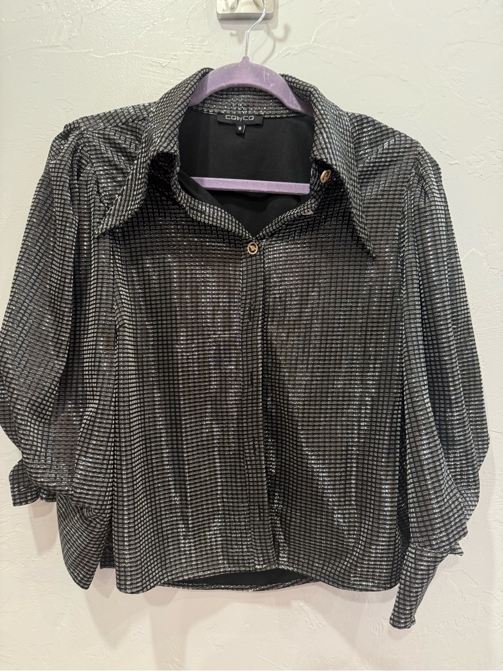 CQbyCQ Shimmery Black Metallic Button-Up Blouse